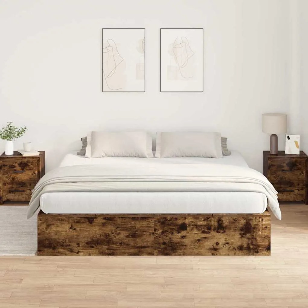 vidaXL Σκελετός Κρεβατιού Καπνιστή δρυς 200 x 200 x 31.5 εκ.