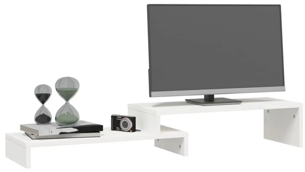 vidaXL Βάση Οθόνης Λευκή (52-101)x22x14 εκ. από Μασίφ Ξύλο Πεύκου