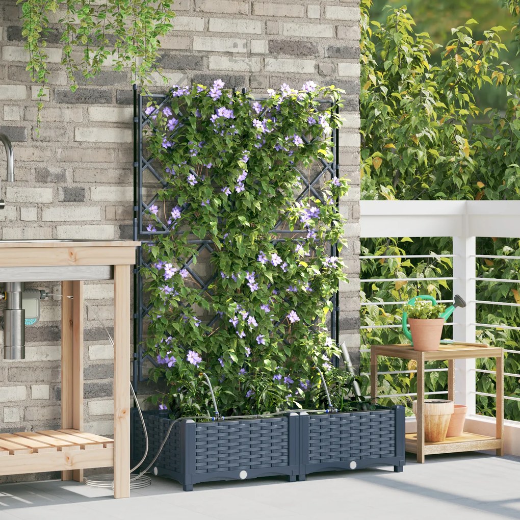 vidaXL Γλάστρες Κήπου 1 τεμ Καφασωτό Γκρι 80 x 40 x 126 cm Πλαστικό