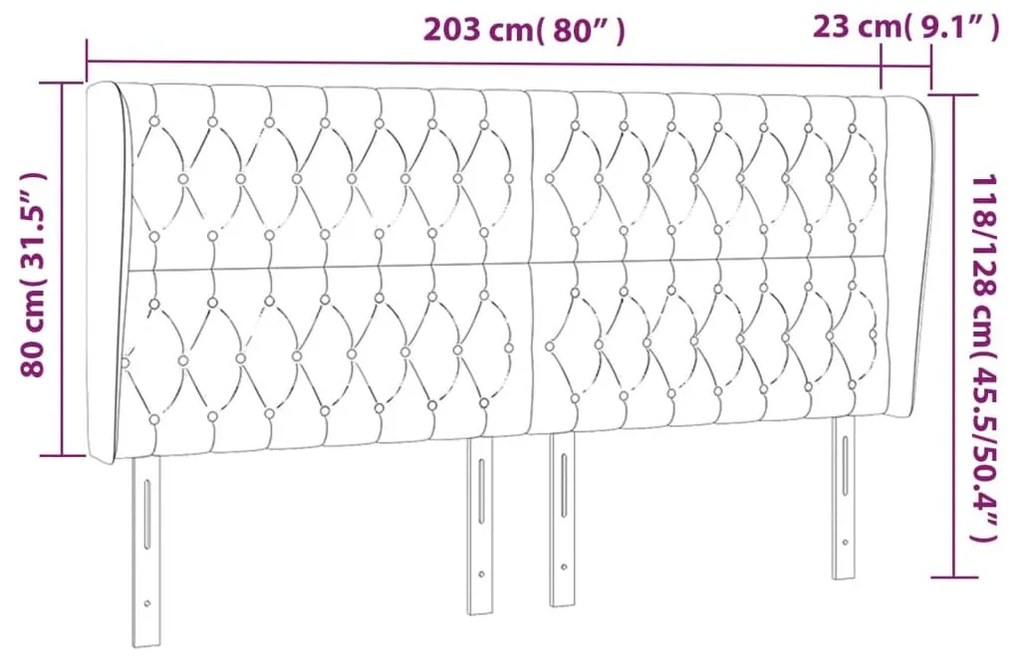 Κεφαλάρι με Πτερύγια Μαύρο 203x23x118/128 εκ. Βελούδινο - Μαύρο