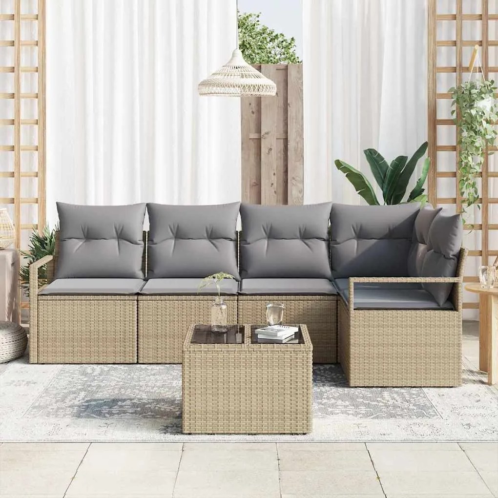 vidaXL Σετ Καναπέ Κήπου 6 pcs Μπεζ Πολυ ράταν