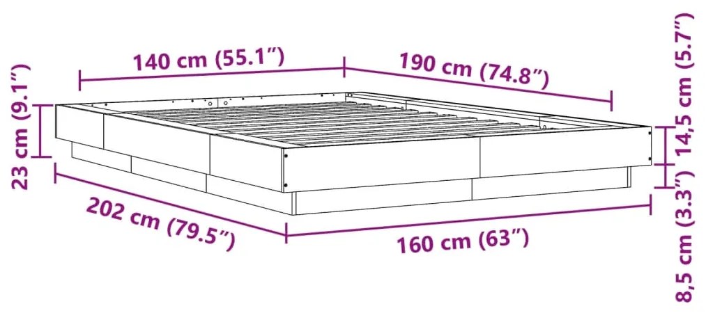 Πλαίσιο Κρεβατιού Γκρι Sonoma 140x190 εκ. Επεξεργασμένο Ξύλο - Γκρι