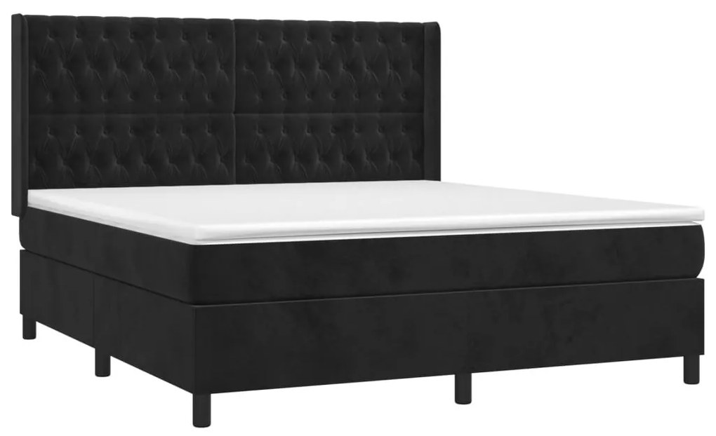 Κρεβάτι Boxspring με Στρώμα &amp; LED Μαύρο 180x200 εκ. Βελούδινο - Μαύρο