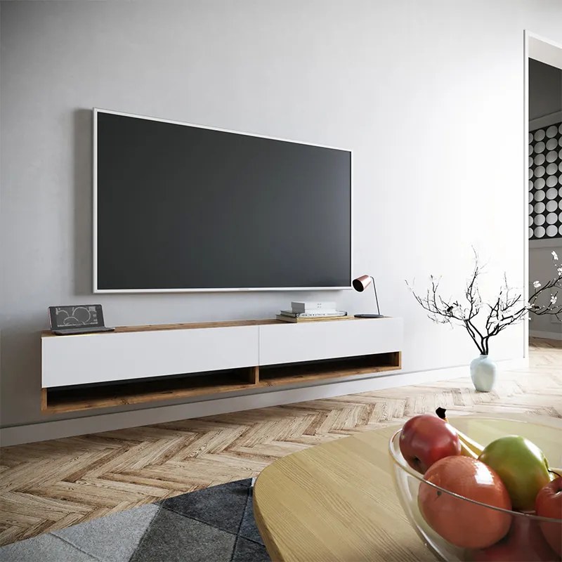 Έπιπλο τηλεόρασης επιτοίχιο Handra pakoworld λευκό-oak 180x31,5x29,5εκ (1 τεμάχια)