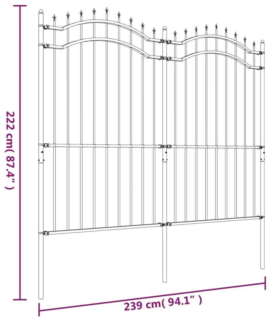 vidaXL Φράχτης με Ακίδες Μαύρος 222 εκ. Ατσάλι Ηλεκτροστ. Βαφή Πούδρας