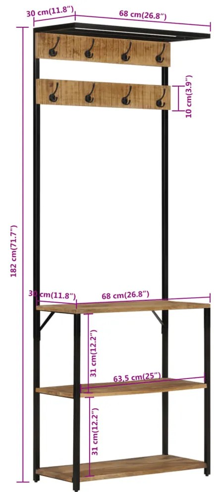 vidaXL Καλόγερος Χώρο Αποθ. Παπουτσιών 68x30x182 εκ Μασίφ Ακατ. Μάνγκο