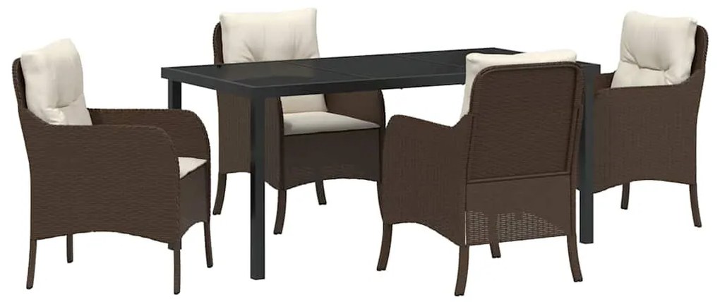 vidaXL Σέτ φαγητού για κήπο με μαξιλάρι 5 pcs Καφέ Πολυ ράταν