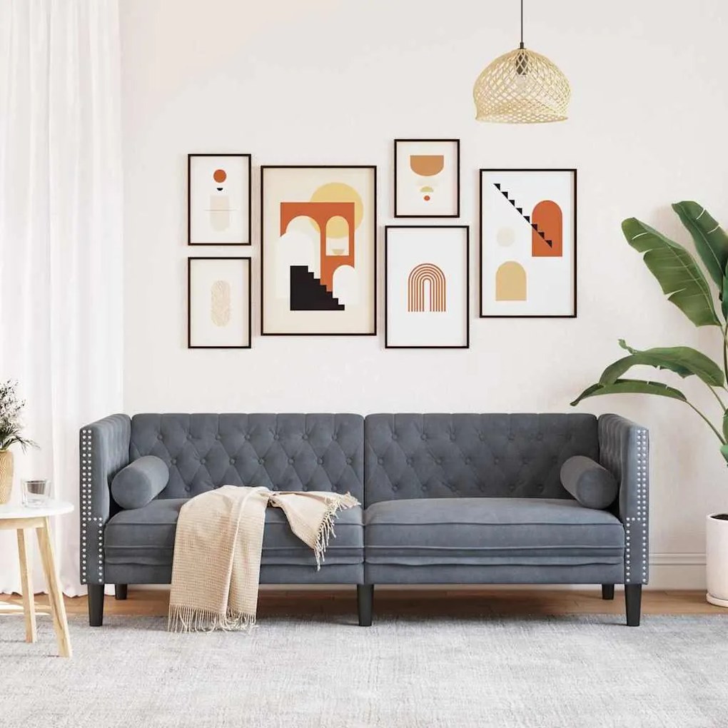 vidaXL Καναπές Chesterfield Σκούρο γκρι 194 x 74.5 x 70.5 εκ. Βελούδο