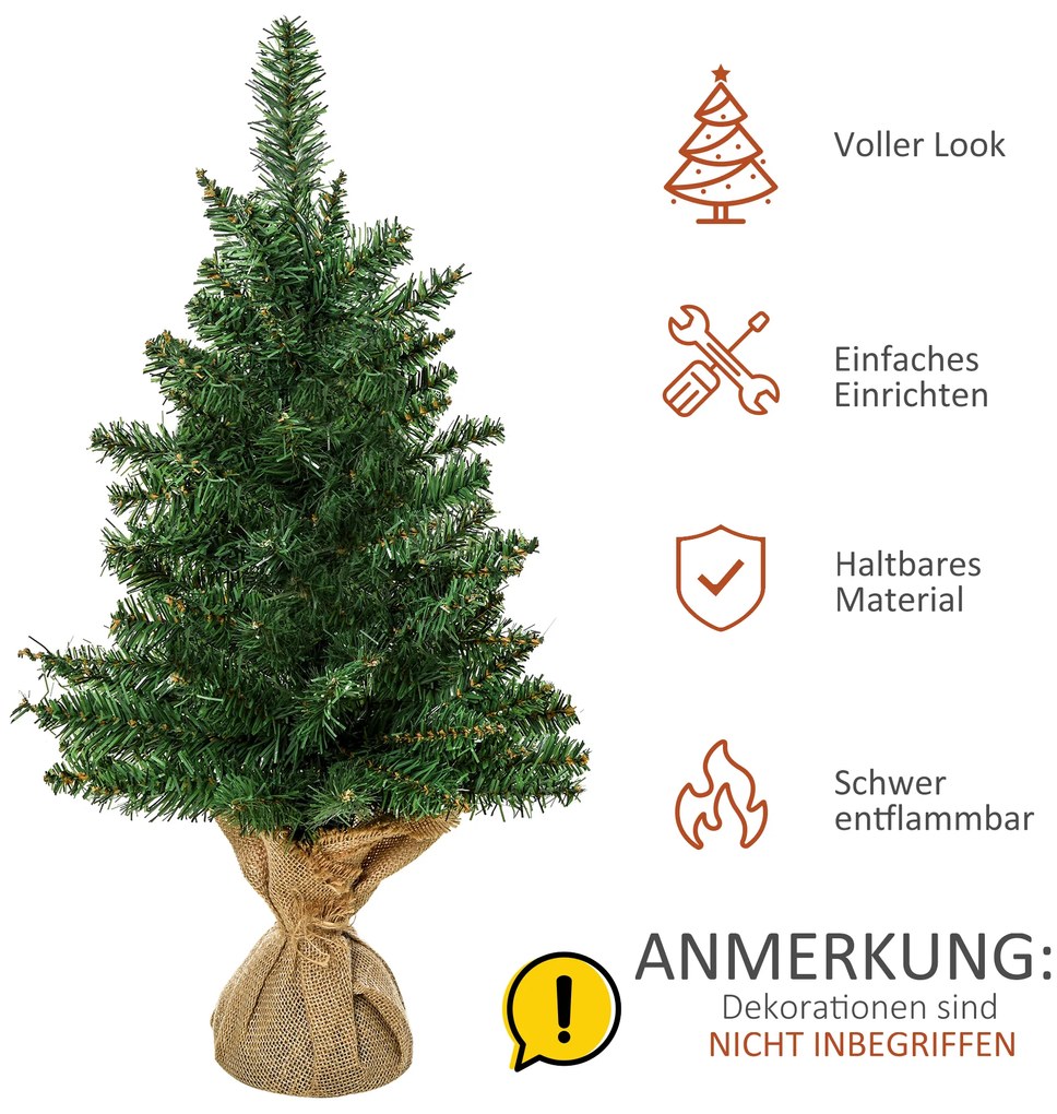 HOMCOM Μίνι Χριστουγεννιάτικο Δέντρο με Τεχνητό Χιόνι, Ύψος 60 cm, με Βάση Τσιμέντου, Πολύχρωμο