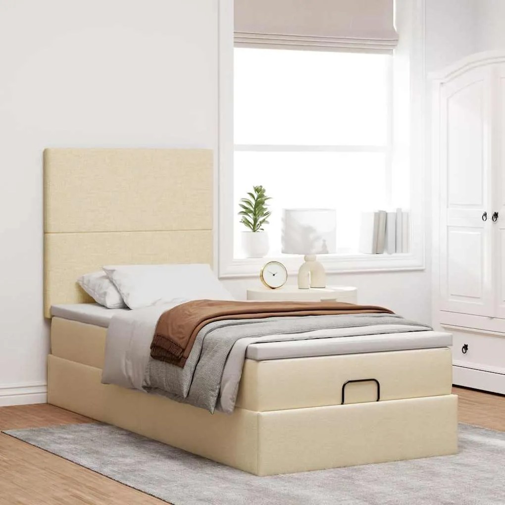 vidaXL Οθωμανικό κρεβάτι με στρώμα Cream 90x200cm ύφασμα