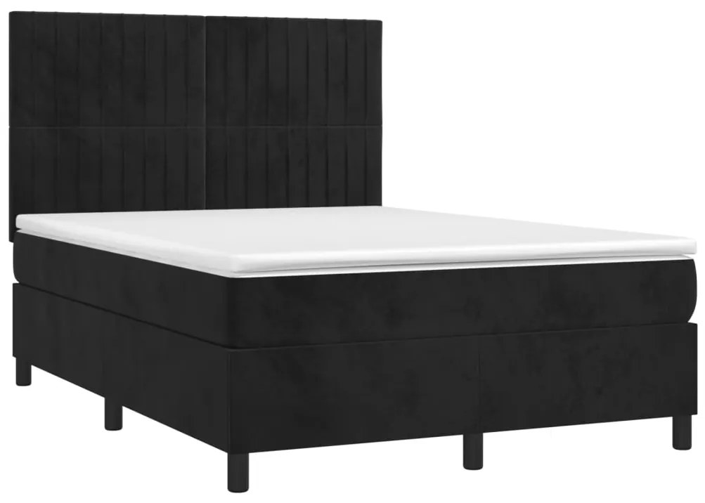 vidaXL Κρεβάτι Boxspring με Στρώμα Μαύρο 140x200 εκ. Βελούδινο