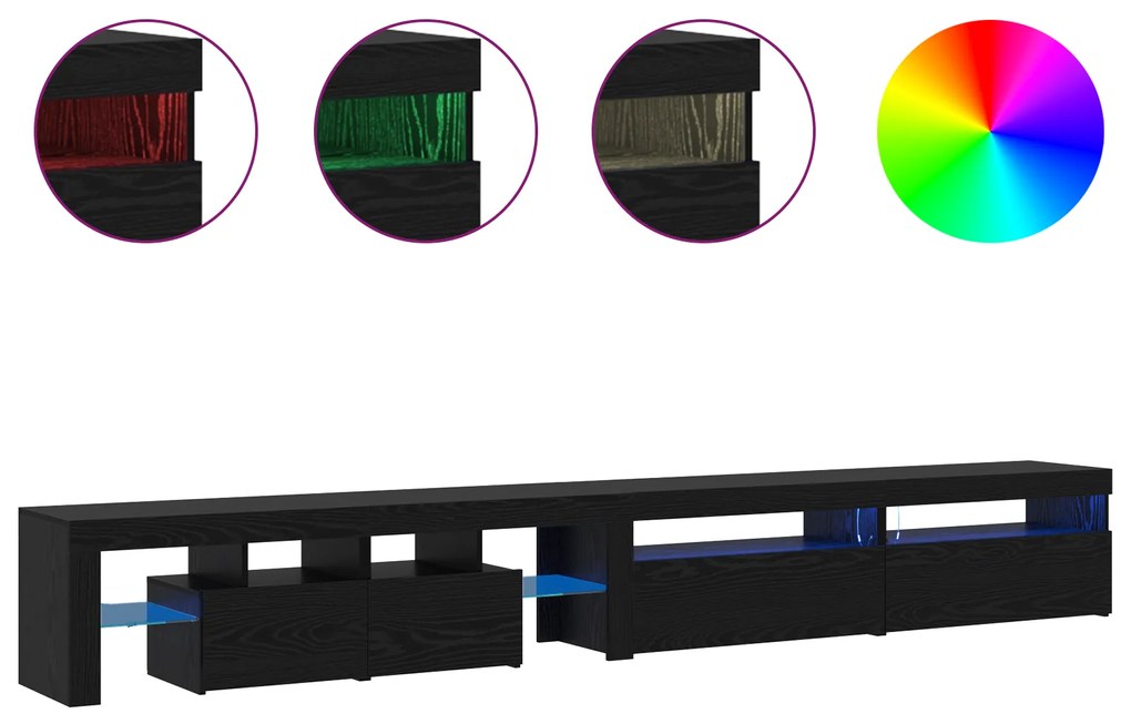 vidaXL TV Cabinets 3 τμχ με Φώτα LED Μαύρη Δρυός Επεξεργασμένο Ξύλο