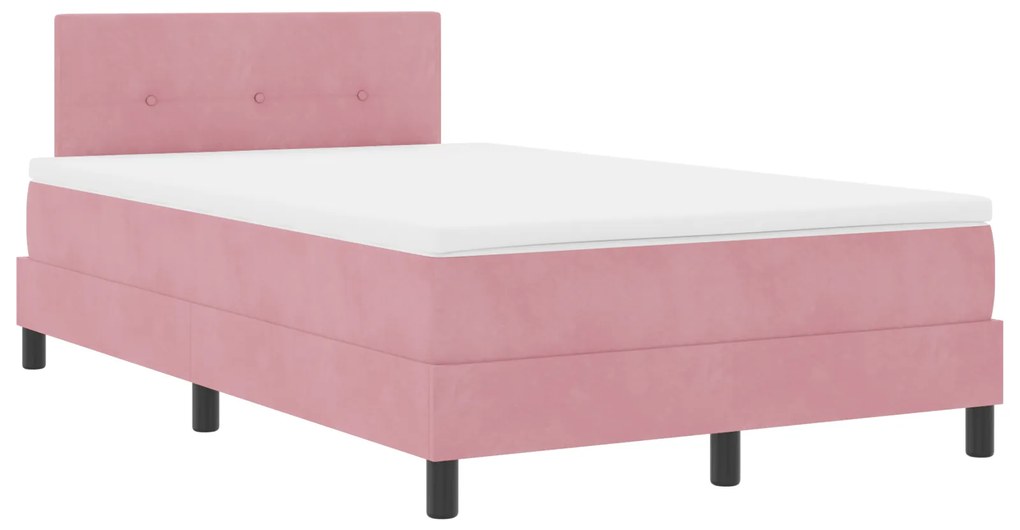 vidaXL Κρεβάτι Box Spring με Στρώμα & LED Ροζ 120x190 εκ. Βελούδο