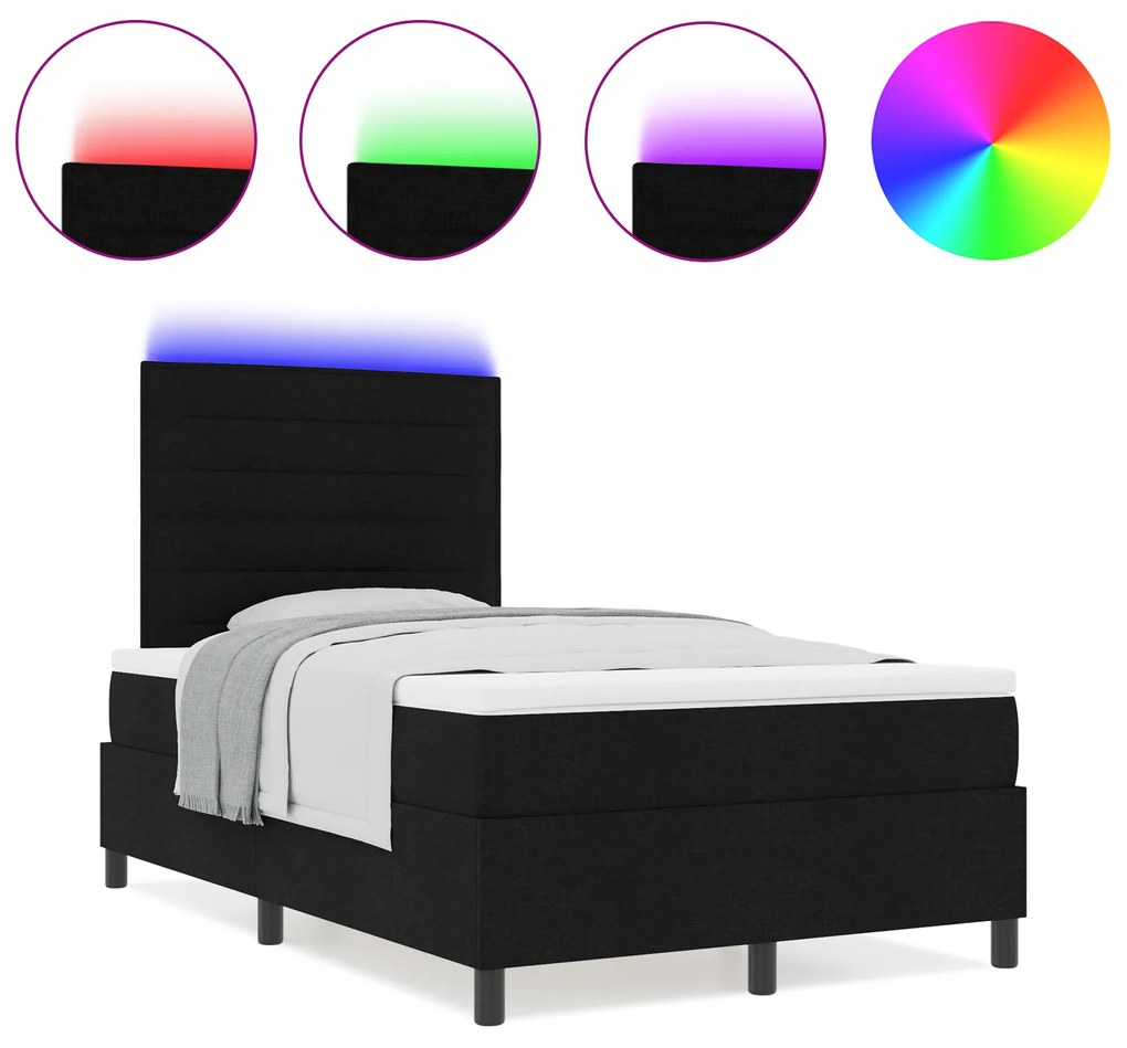 vidaXL Κρεβάτι με ελατήρια, στρώμα & LED, Μαύρο, 120 x 200 εκ.