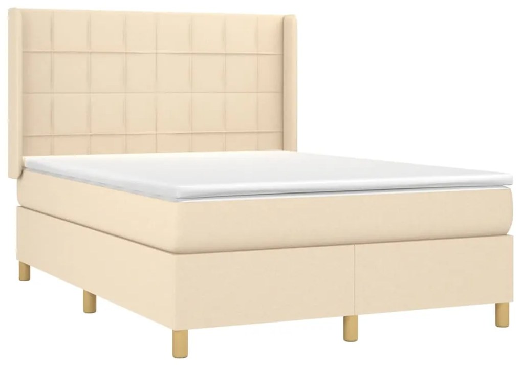 vidaXL Κρεβάτι Boxspring με Στρώμα Κρεμ 140x190 εκ. Υφασμάτινο