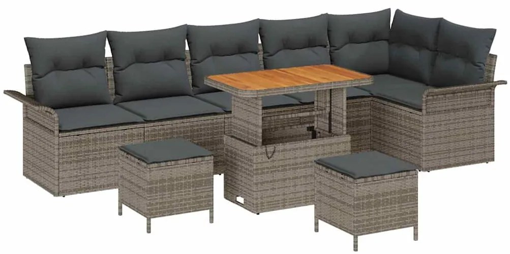 vidaXL Σετ Καναπέ Κήπου με μαξιλάρι 9 pcs Γκρι 90 x 55 x 71 cm