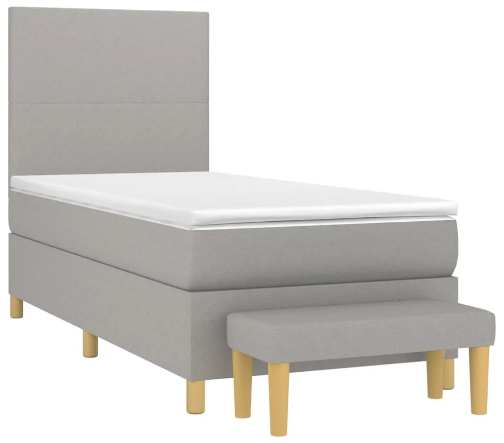 vidaXL Κρεβάτι Boxspring με Στρώμα Ανοιχτό Γκρι 90x200 εκ. Υφασμάτινο