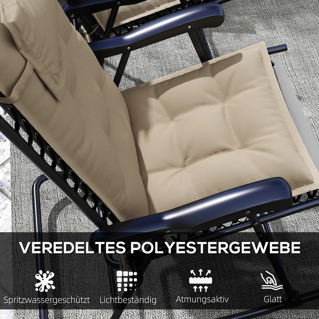 Outsunny Σετ 2 Μαξιλάρια για Ξαπλώστρα Ανθεκτικό στο Νερό Μαξιλάρι για Ξαπλώστρα Κήπου 50x116x5 cm, Μπεζ