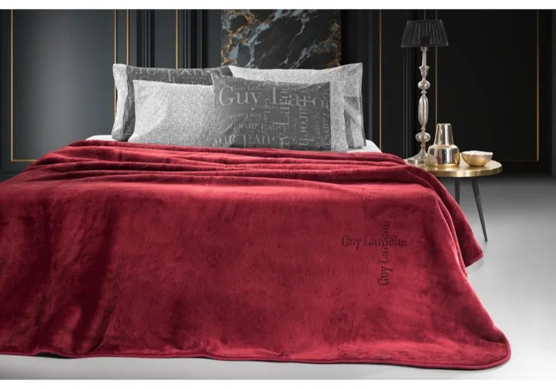 Κουβέρτα Μονή Βελουτέ Logo Burgundy 160x220 - Guy Laroche