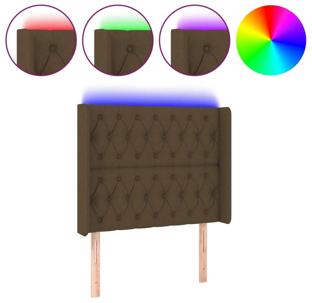 vidaXL Κεφαλάρι Κρεβατιού LED Σκούρο Καφέ 103x16x118/128εκ. Υφασμάτινο