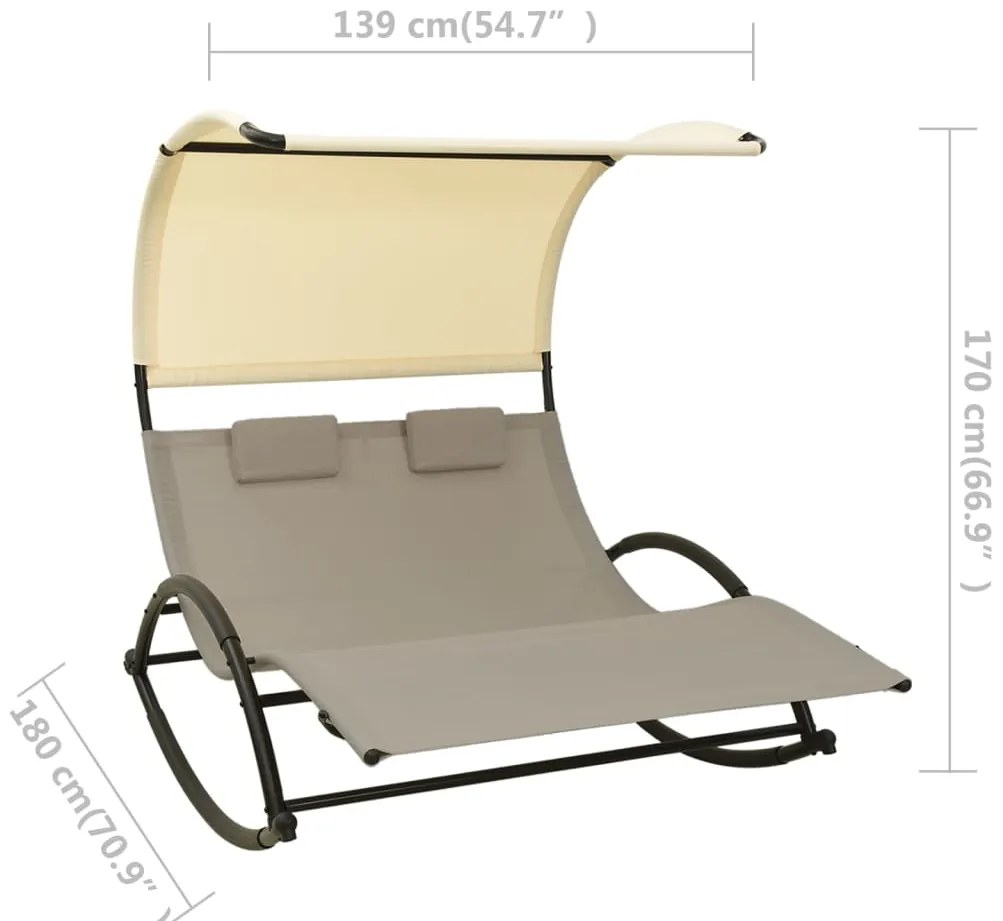 vidaXL Ξαπλώστρα Διπλή με Σκίαστρο Taupe και Κρεμ από Textilene