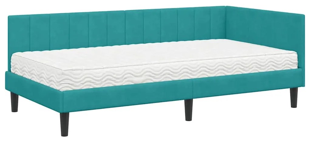 vidaXL Κρεβάτι Γωνίας με στρώμα Τιρκουάζ 90 x 200 cm Βελούδο