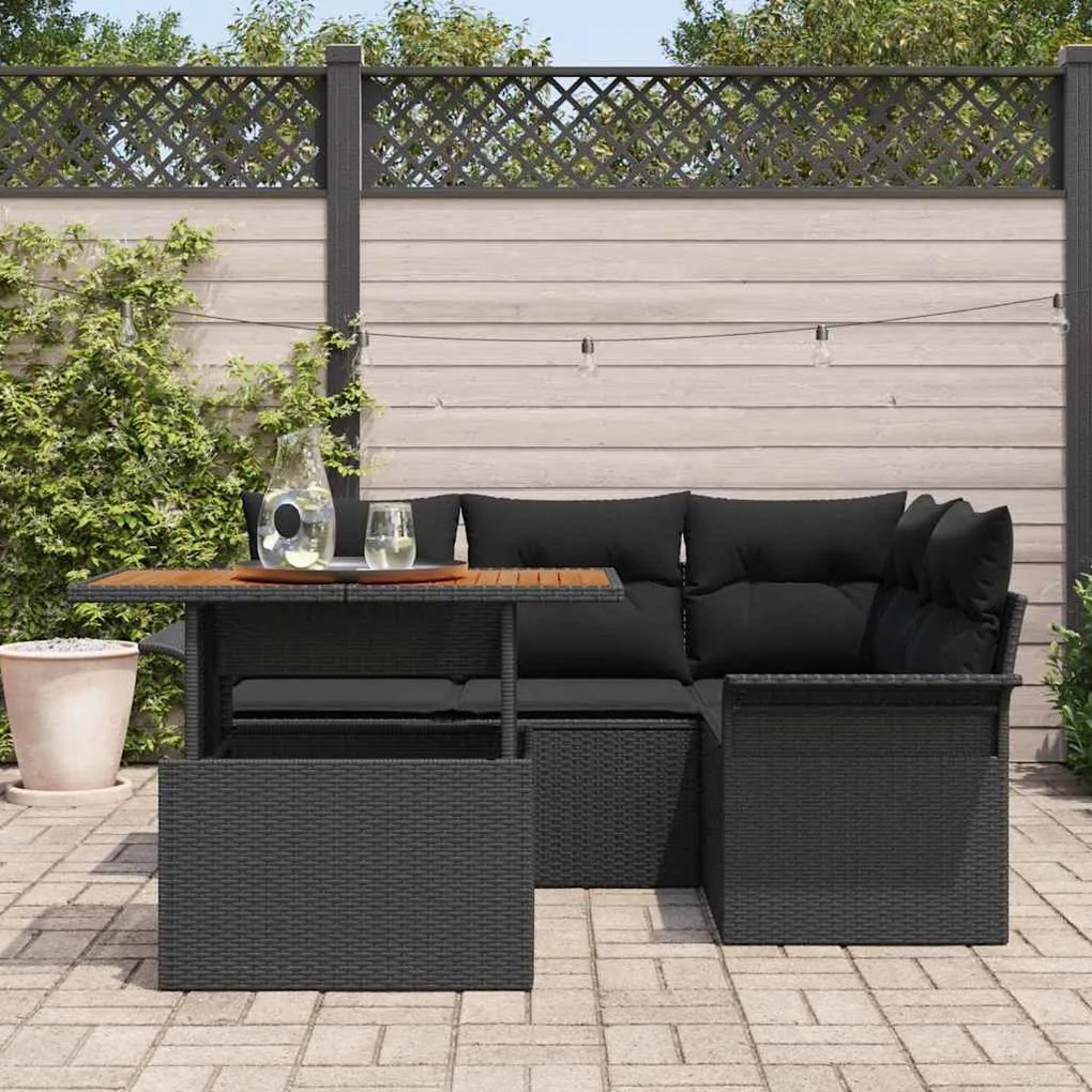 vidaXL Σετ Καναπέ Κήπου με μαξιλάρι 5 pcs Μαύρο 100 x 55 x 73 εκ
