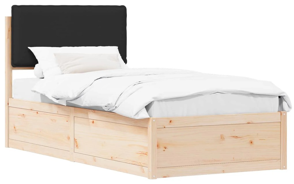 vidaXL Σκελετός Κρεβατιού με Επενδεδυμένο Κεφαλάρι Μαύρο 75 x 190 cm