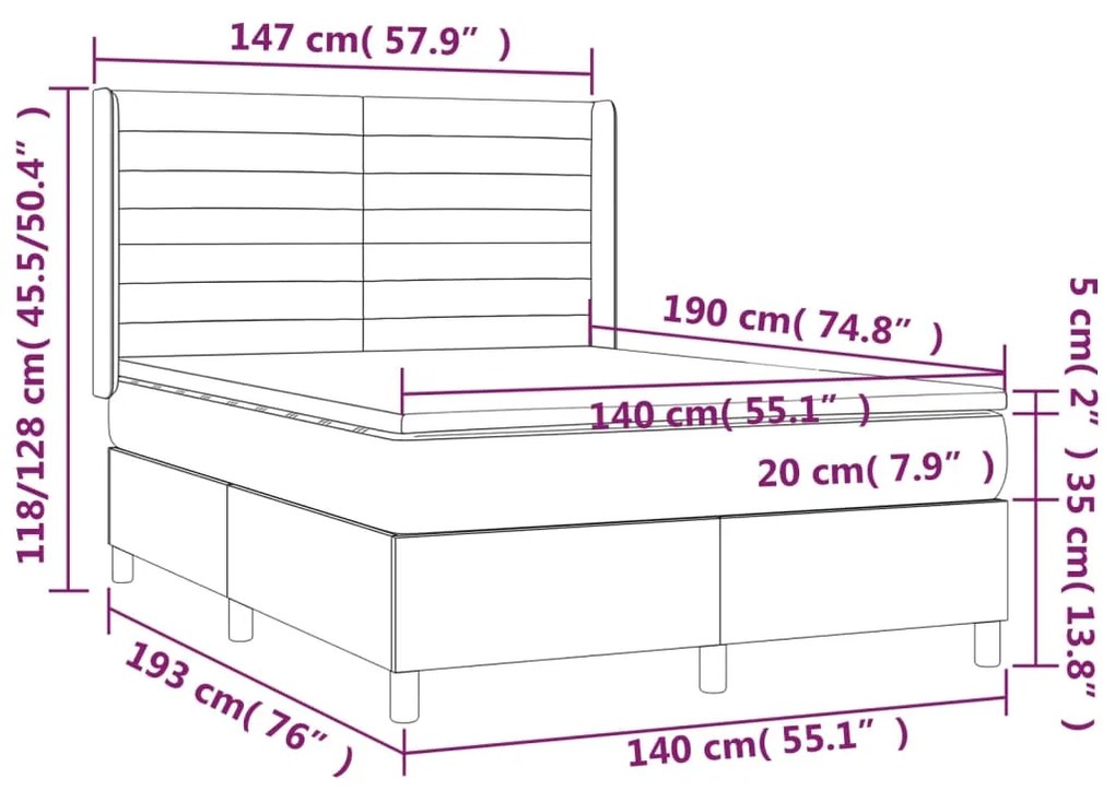 ΚΡΕΒΑΤΙ BOXSPRING ΜΕ ΣΤΡΩΜΑ ΜΑΥΡΟ 140X190 ΕΚ. ΥΦΑΣΜΑΤΙΝΟ 3131507