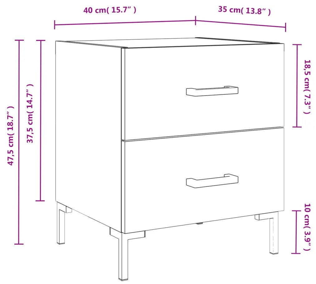 Κομοδίνα 2 τεμ. Καφέ Δρυς 40 x 35 x 47,5 εκ. από Επεξεργ. Ξύλο - Καφέ