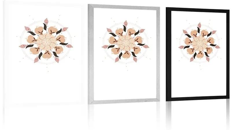 Αφίσα με πασπαρτού Αφηρημένο σχέδιο διακριτικών λουλουδιών - 30x45 white
