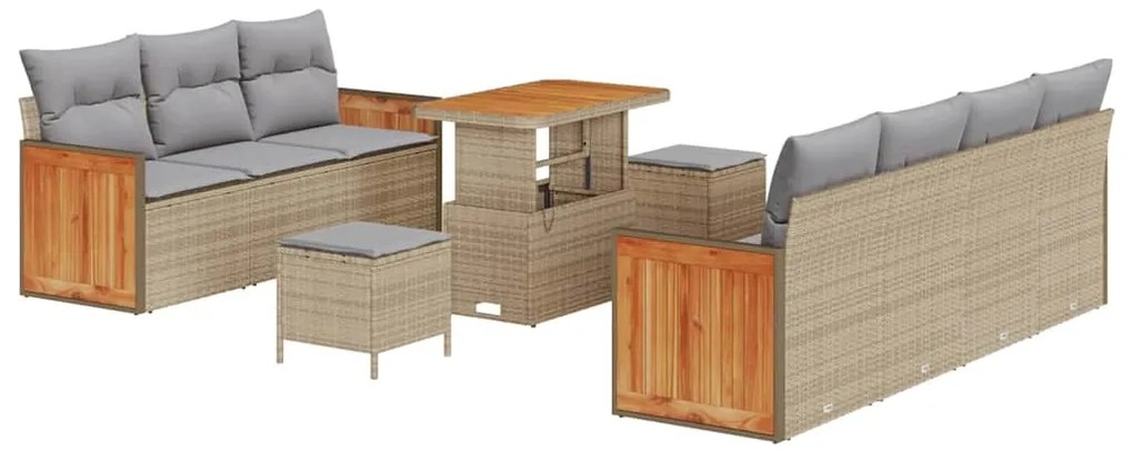 vidaXL Set Καναπέ Κήπου  10 Τεμαχίων με Μαξιλάρια σε Μπεζ Χρώμα, Πολυ Ράτταν