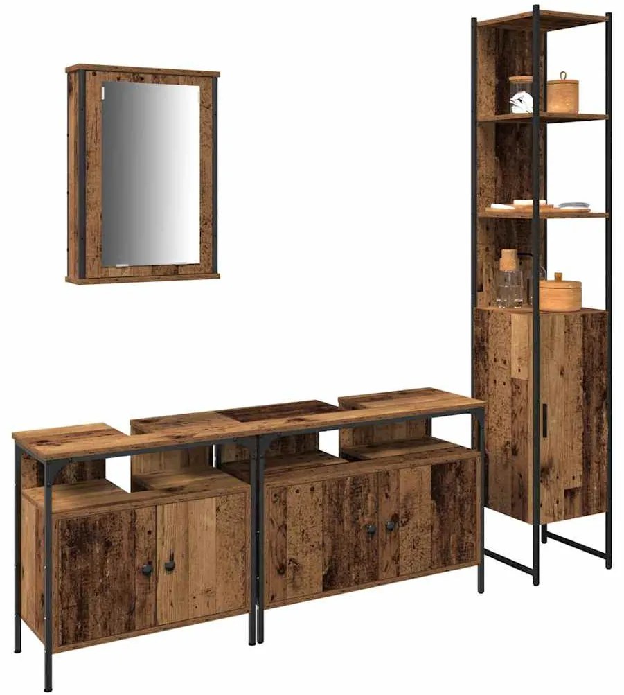 vidaXL Σετ Επίπλων Μπάνιου 4 pcs Παλαιό ξύλο 33 x 33 x 185.5 εκ