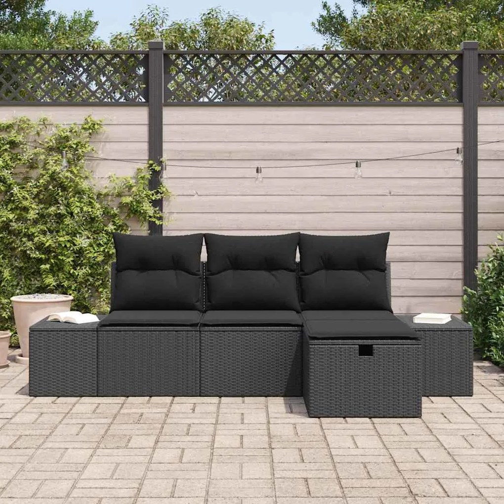 vidaXL Σετ Καναπέ Κήπου με μαξιλάρι 4 pcs Μαύρο Πολυ ράταν