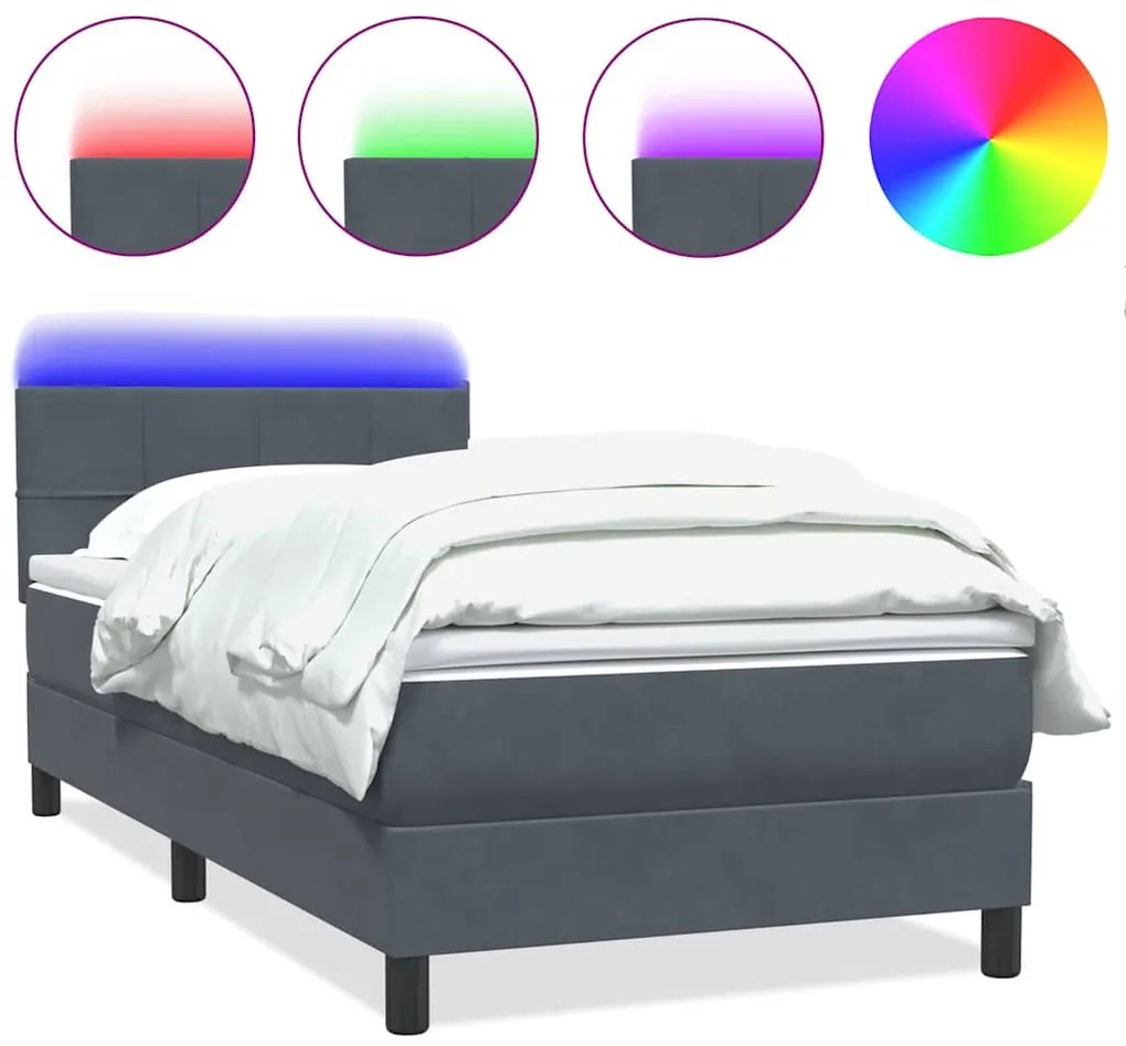 vidaXL Κρεβάτι Boxspring με Στρώμα &amp; LED Σκούρο γκρι 80x210 εκ. Βελούδινο