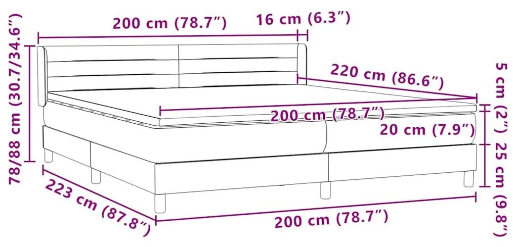 Box Spring Κρεβάτι με στρώμα Σκούρο πράσινο 200x220cm Βελούδινο - Πράσινο