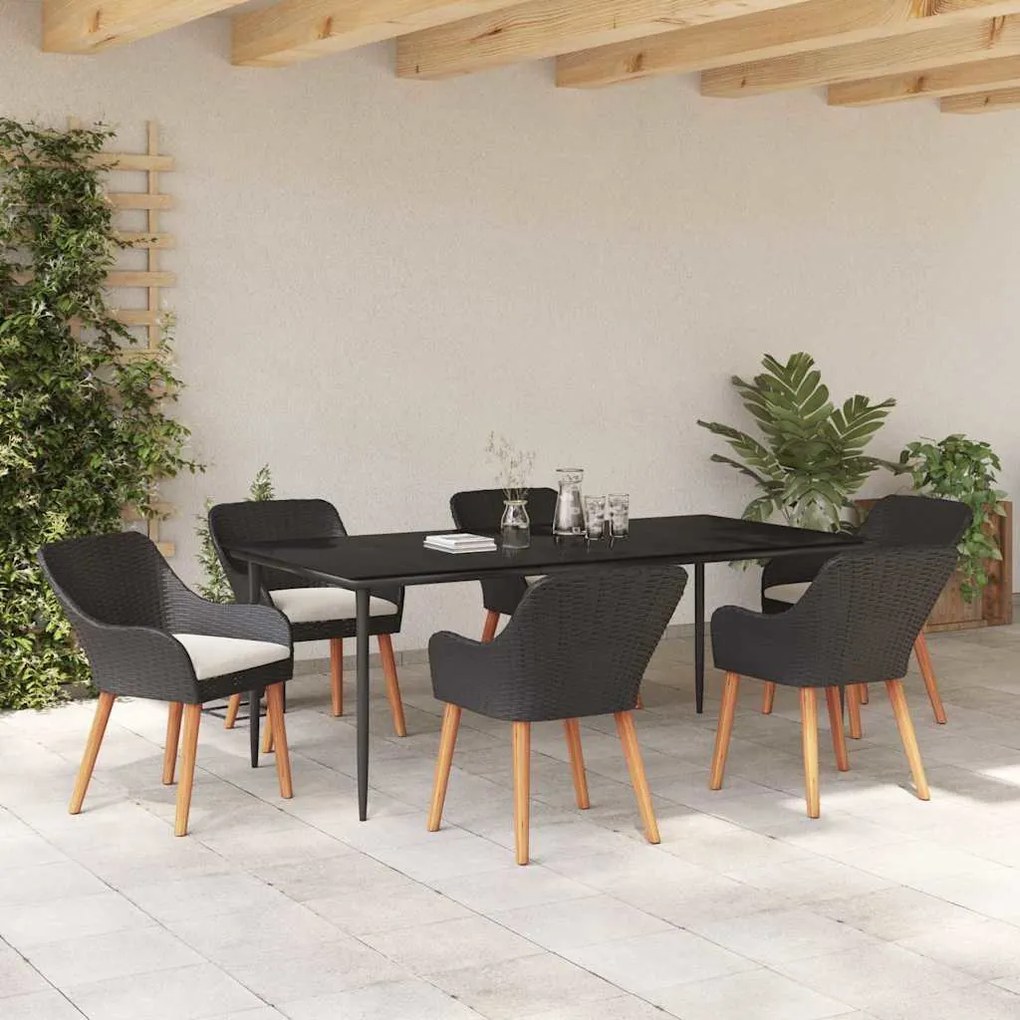 vidaXL Σετ Κήπου 7 Τεμαχίων Μαύρο Poly Rattan