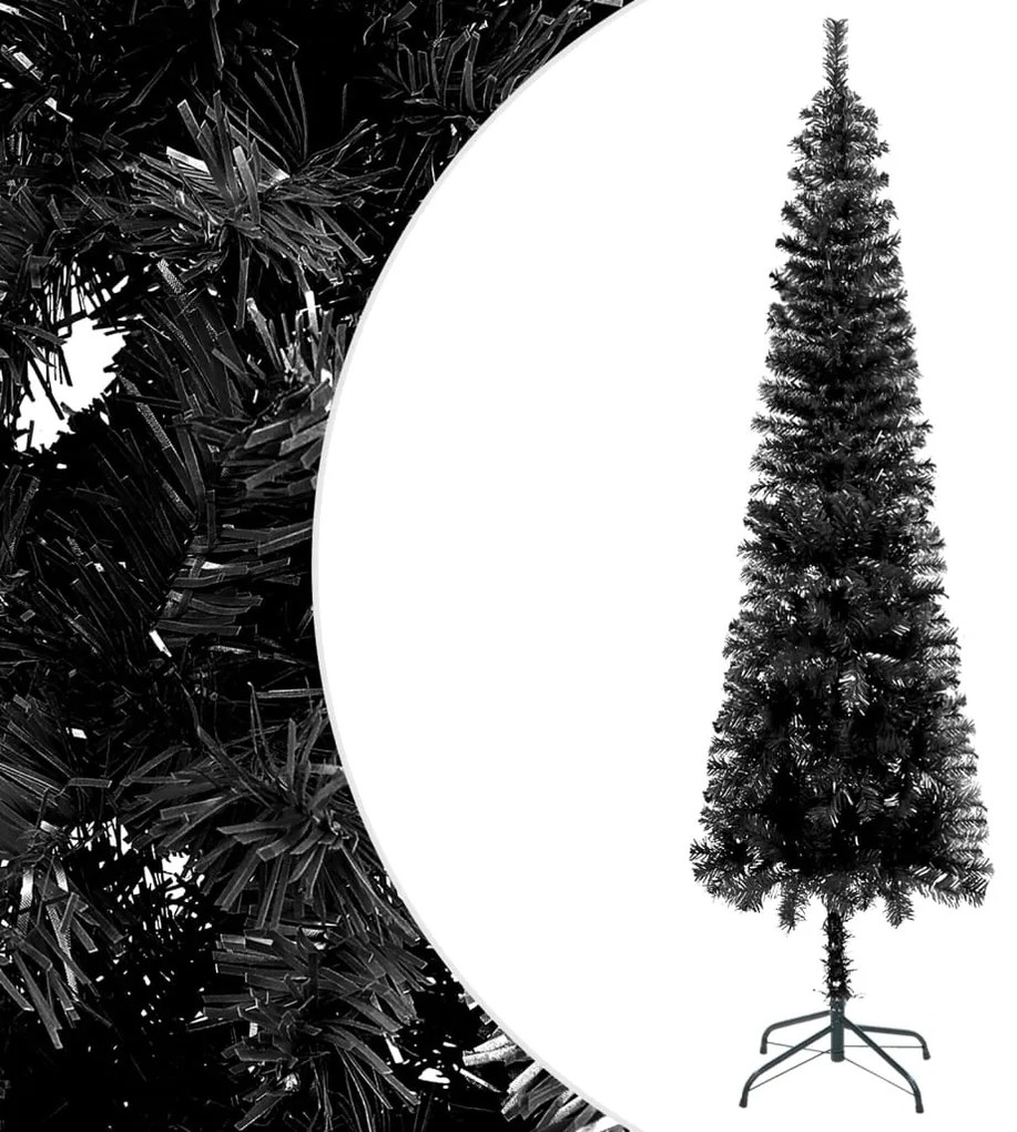vidaXL Χριστουγεννιάτικο Δέντρο Slim με LED & Μπάλες Μαύρο 120 εκ.