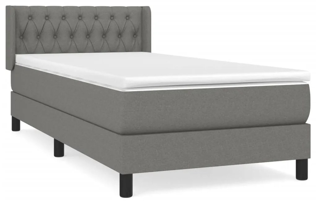 vidaXL Κρεβάτι Boxspring με Στρώμα Σκούρο Γκρι 90x200 εκ. Υφασμάτινο