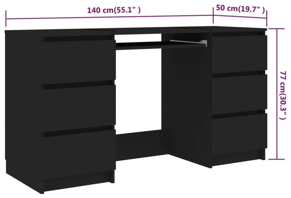 Γραφείο Μαύρο 140 x 50 x 77 εκ. από Επεξ. Ξύλο - Μαύρο