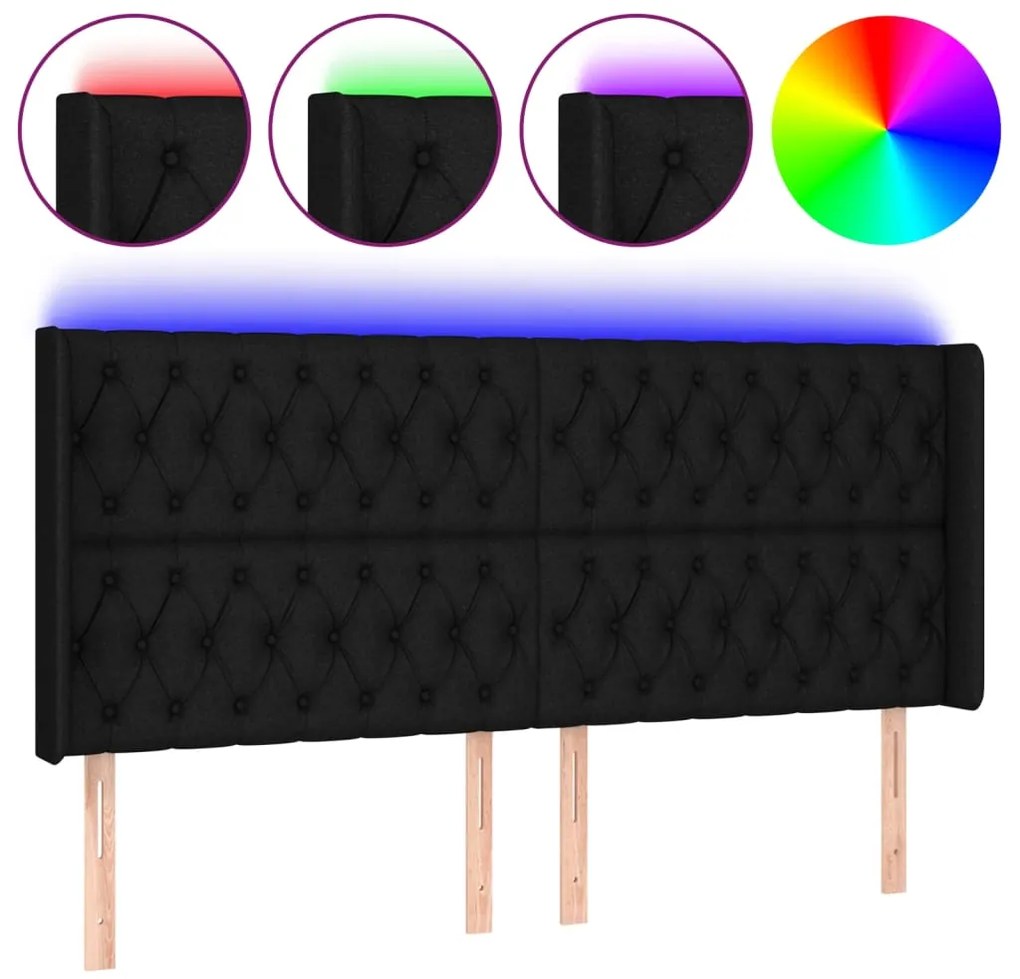 vidaXL Κεφαλάρι Κρεβατιού LED Μαύρο 203x16x118/128 εκ. Υφασμάτινο