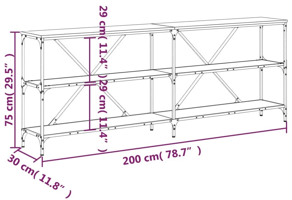 Τραπέζι Κονσόλα Γκρι Sonoma 200x30x75 εκ. Επεξ. Ξύλο + Σίδηρος - Γκρι