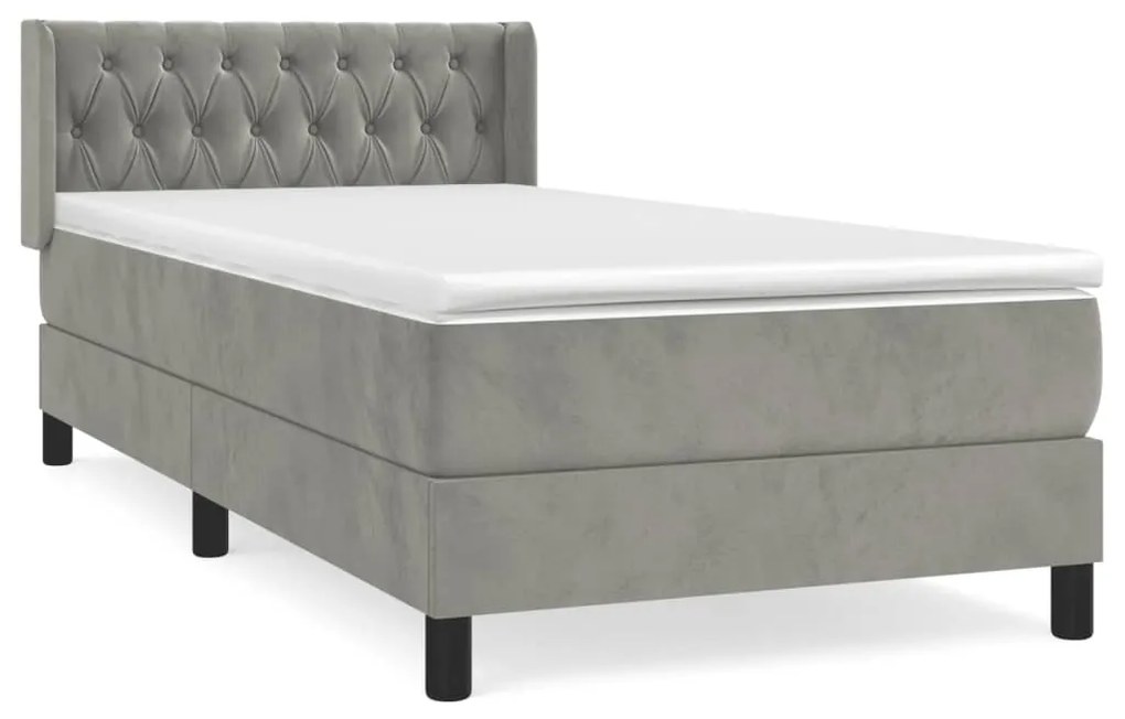 vidaXL Κρεβάτι Boxspring με Στρώμα Ανοιχτό Γκρι 100x200 εκ. Βελούδινο