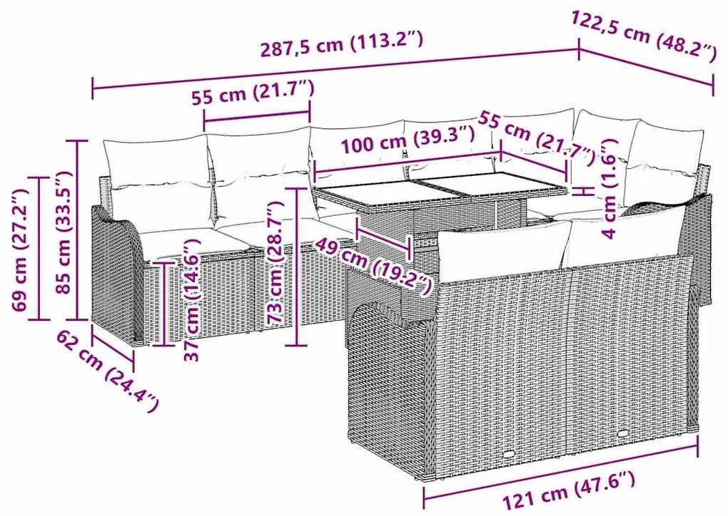 vidaXL Σετ Καναπέ Κήπου 9 pcs Μπεζ 100 x 55 x 73 εκ Πολυ ράταν