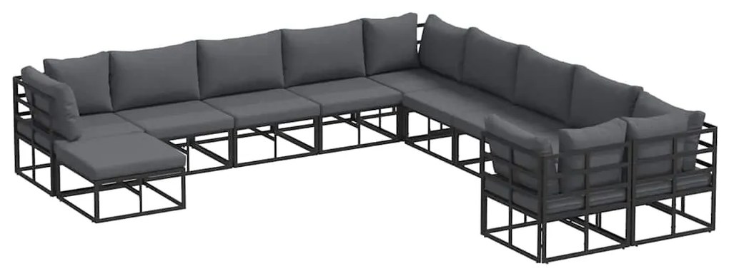 vidaXL Σετ Καναπέ Κήπου 11 pcs Μαύρο Αλουμίνιο