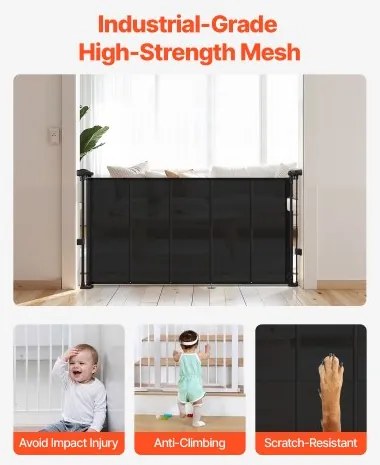 VEVOR Retractable Baby Gate 870 mm Tall Extend to 1400 mm Wide Kids Pets Black