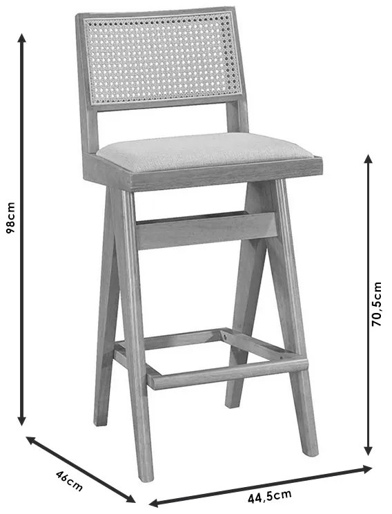 Σκαμπό bar Winslow pakoworld ξύλο rubberwood ανοικτό καρυδί-pvc rattan φυσικό-ύφασμα γκρι | Συσκευασία 2 τμχ