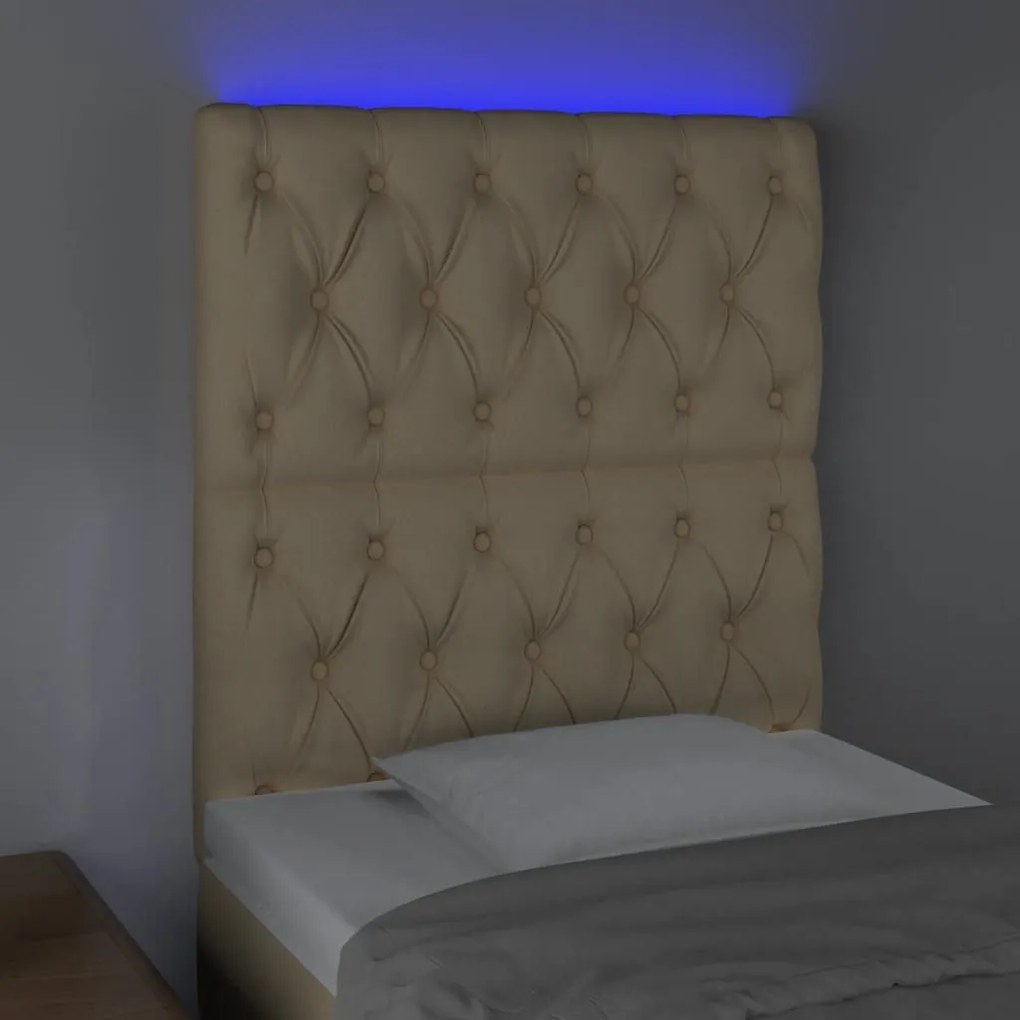 Κεφαλάρι Κρεβατιού LED Κρεμ 80x7x118/128εκ. Υφασμάτινο - Κρεμ