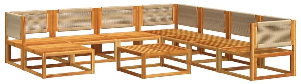 vidaXL Σετ Καναπέδων Κήπου 9 Τεμαχίων με Μαξιλάρια από Ξύλο Ακακίας και Σχοινί