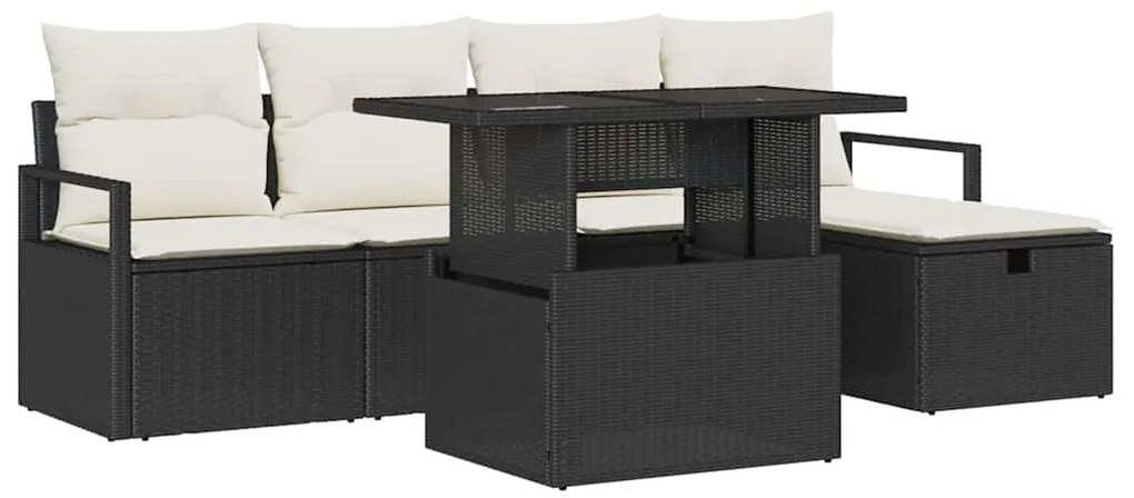 vidaXL σετ καναπέ κήπου 6 τεμαχίων με μαξιλάρια, Μαύρος από Πολυκαρβονάτη